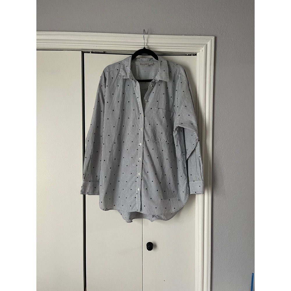 LOFT Women's Striped Button Down Shirt with Polka Dots‎ - Size L
